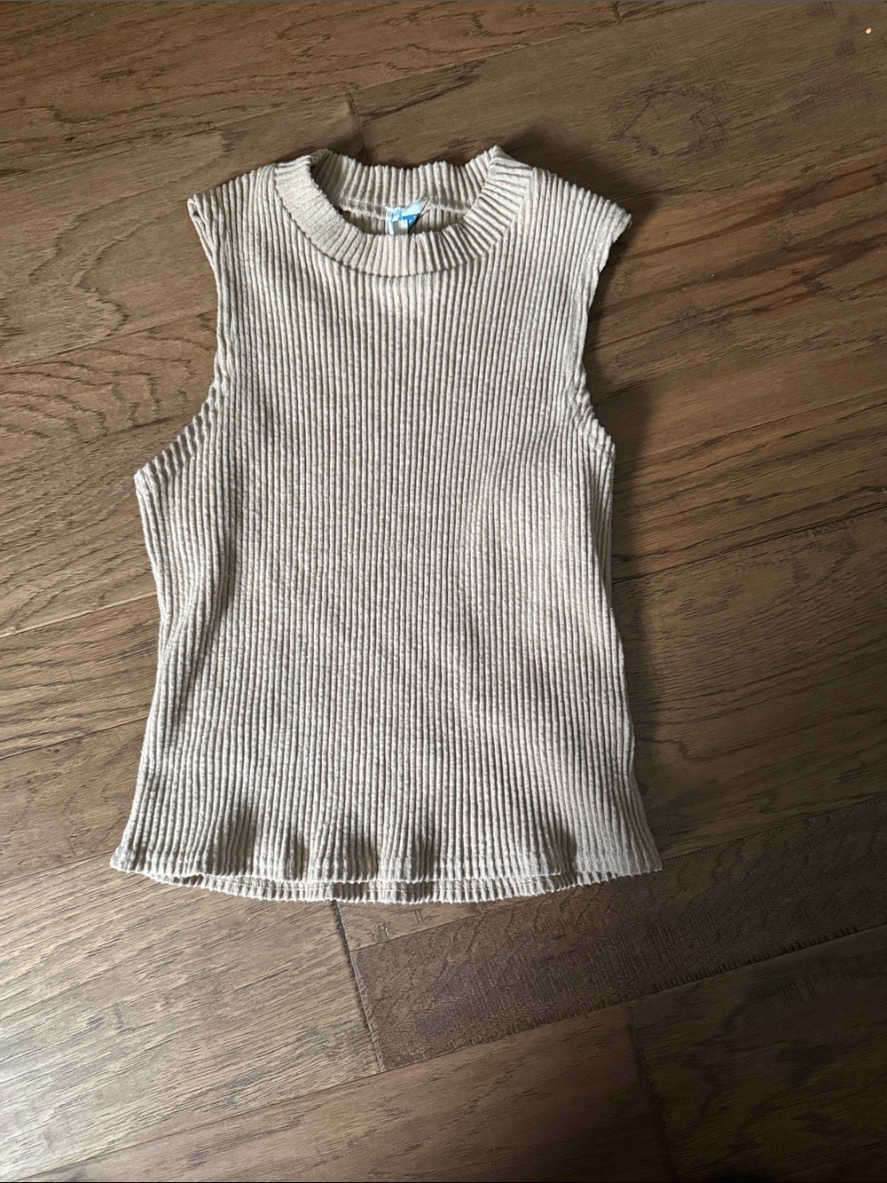 Blue Rain Ribbed Sleeveless Tank - Beige